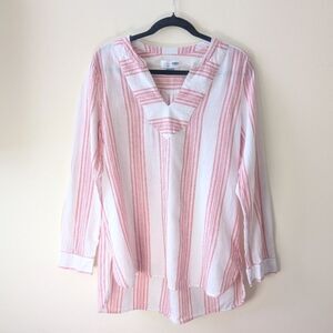 Old Navy Popover Tunic Linen Blend Red White Stripe Size Medium Nautical Coastal